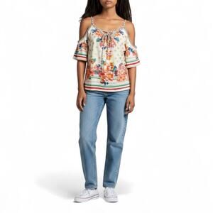 Flying Tomato boho summer floral cold shoulder cutouts top